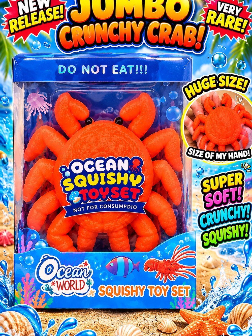 Jumbo CRUNCHY crab squishy!!! Rare and newly released!